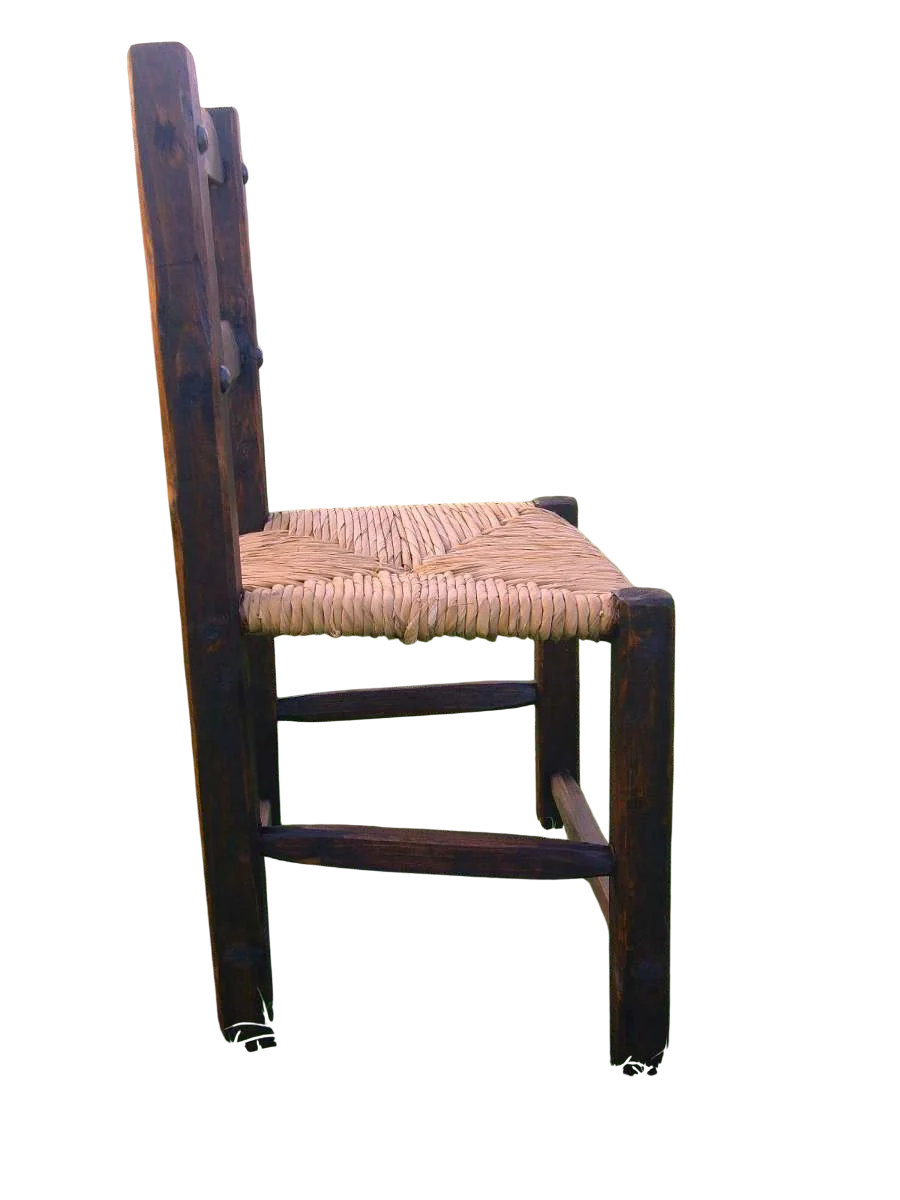 Silla Artesanal De Madera Sustentable Estilo Antiguo. Tule Natural Chocolate Tule Natural