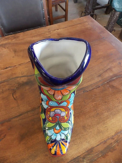 Fine Talavera Handcrafted Pot. Antique Style Boot