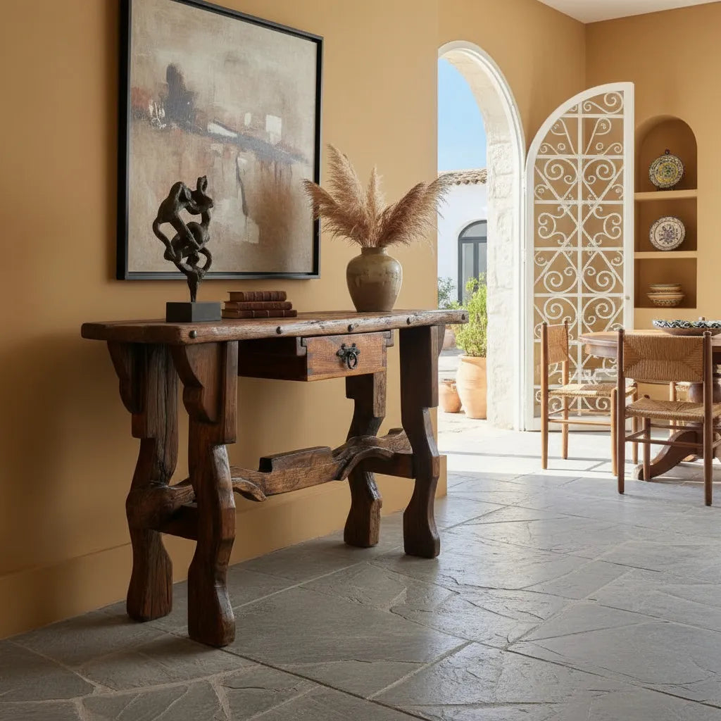 Antigua Credenza Patas De Yugos Y Cubierta Puerta Original. Marrón