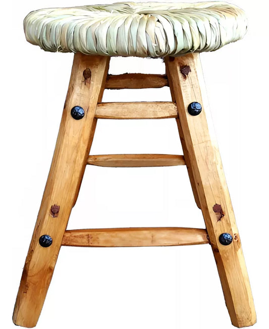 Handcrafted bench. Wood and antique-style tulle fabric.