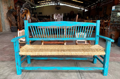 Banca Artesanal Vintage Tejida 3 Personas Estilo Antiguo