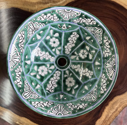 Lavabo Redondo En Talavera Fina Estilo Pavo