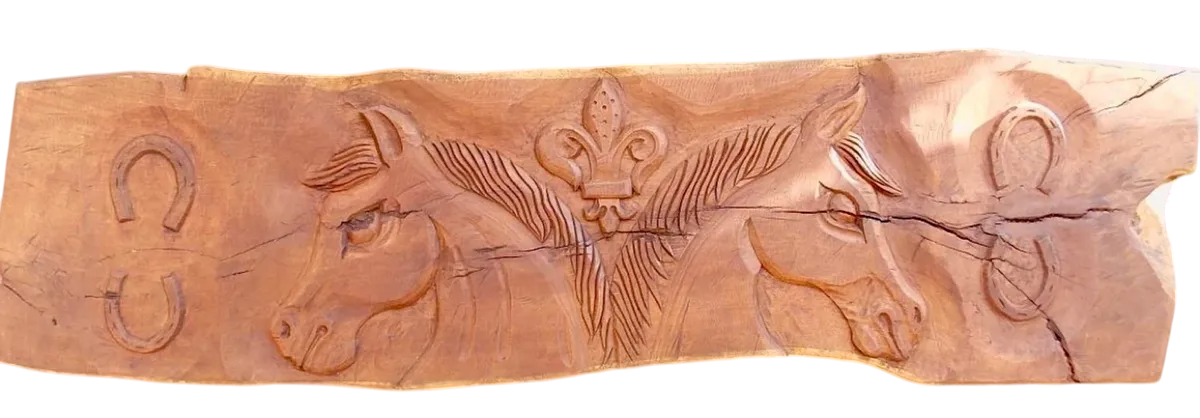 Antique and Original Mesquite Plank with Horse Carving 