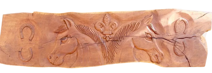 Antique and Original Mesquite Plank with Horse Carving 