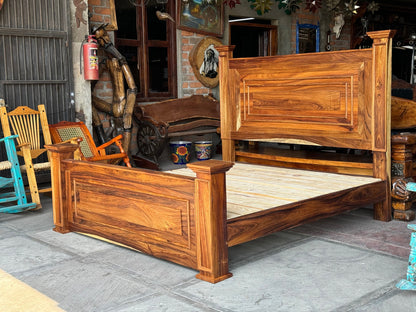 Cama Artesanal De Madera Parota Estilo Antiguo Hacienda King