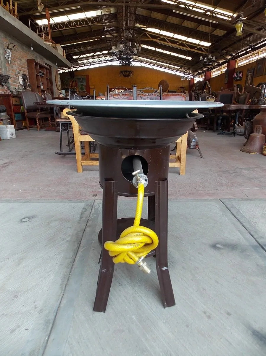 Gran Asador Freidora De Gas Y Carbon De Acero Estilo Antiguo