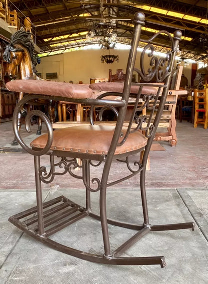 Silla Mecedora De Hierro Forjado Y Madera Estilo Antiguo
