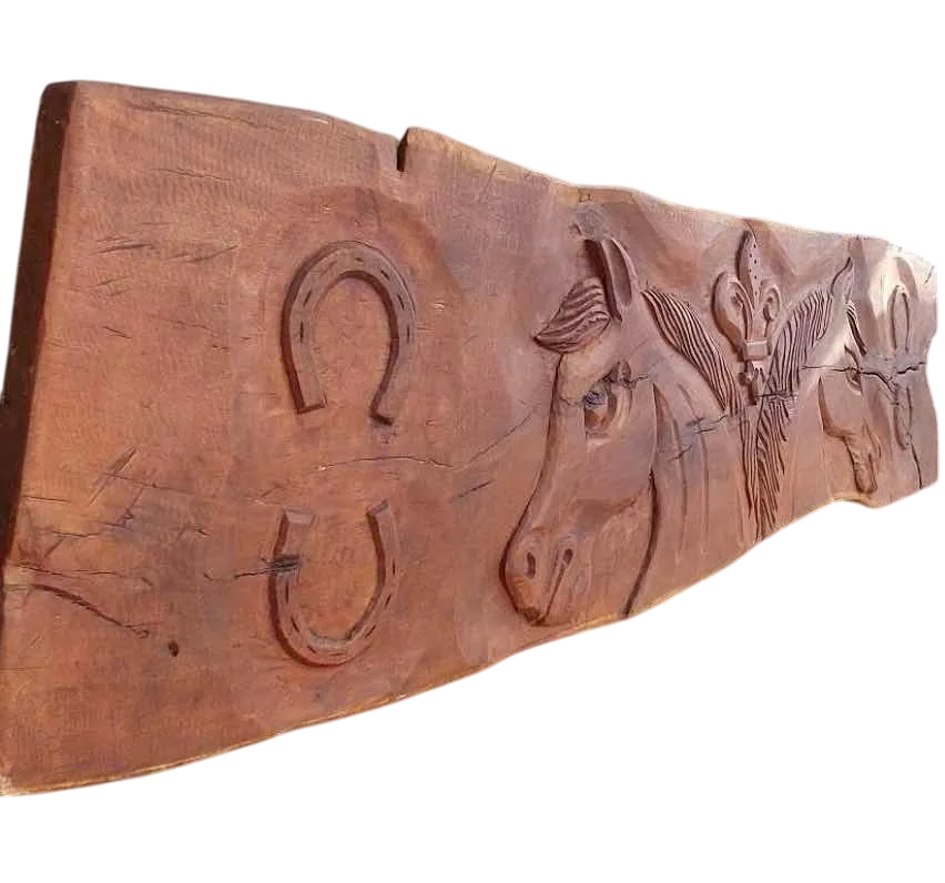 Antique and Original Mesquite Plank with Horse Carving 