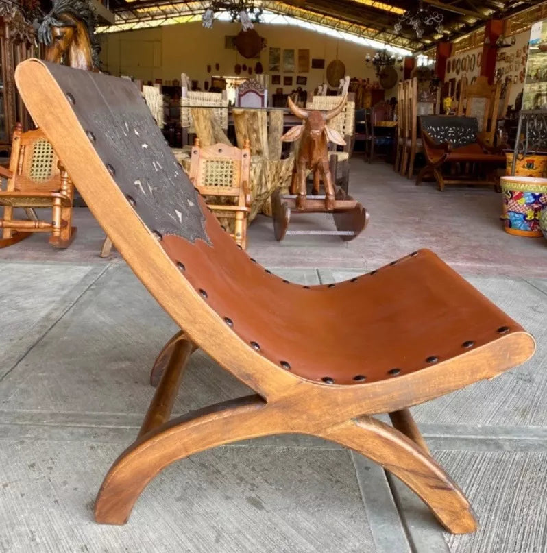 Gran Sillon Miguelito Descanso Piel Mezquite Estilo Antiguo.