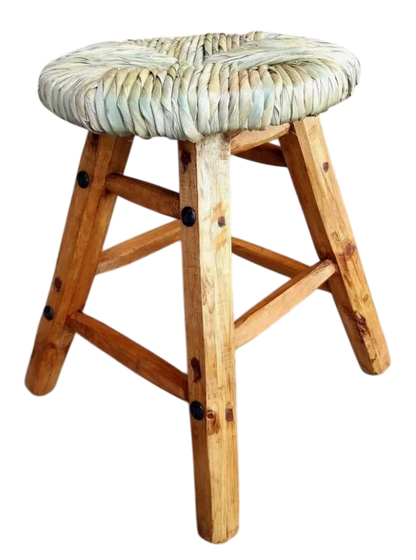Par De Banco Artesanal. Madera Y Tejido Con Tule Estilo Antiguo.