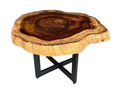 Mesa Comedor Redonda 4 Personas Rodaja Parota Estilo Antiguo
