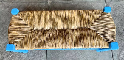 Banca Artesanal Azul Madera Forja Y Tule Estilo Antiguo.