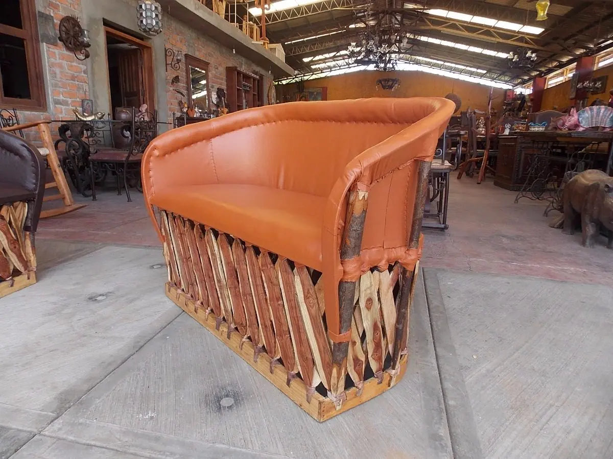 Artesanal Sillon Love Seat Equipal 2 Personas Estilo Antiguo