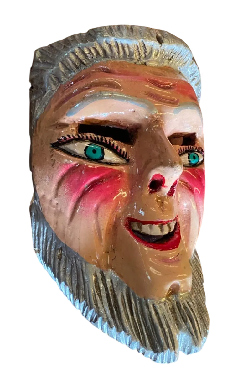 Antigua Mascara Tradicional De Madera Viejito Pintada A Mano