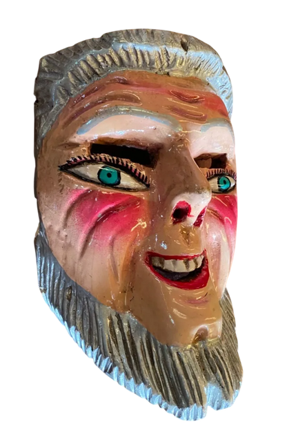 Antigua Mascara Tradicional De Madera Viejito Pintada A Mano