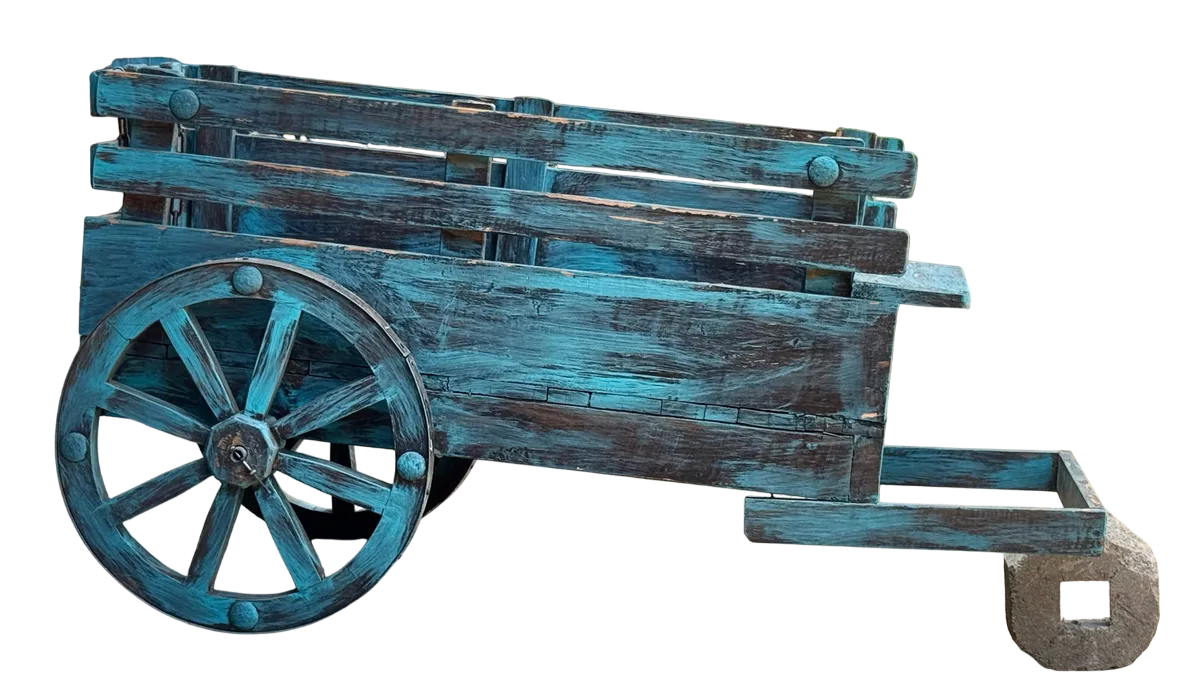 Carreta Artesanal En Madera Antigua De Encino Estilo Vintage