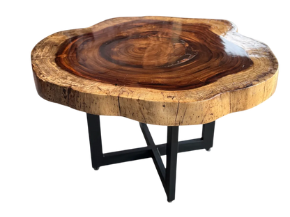 Mesa Comedor Redonda 4 Personas Rodaja Parota Estilo Antiguo