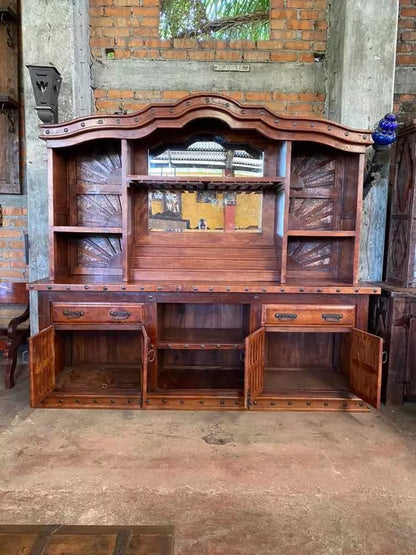 Barra Cantina De Madera Antigua De Mezquite Y Hierro Forjado