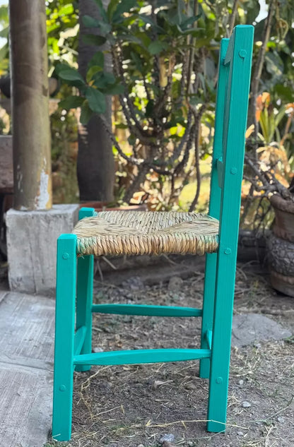 Silla Artesanal Madera Sustentable Estilo Verde Turquesa