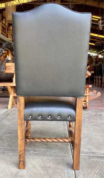 Silla Comedor Madera Mezquite Y Piel Estilo Torzal Antiguo