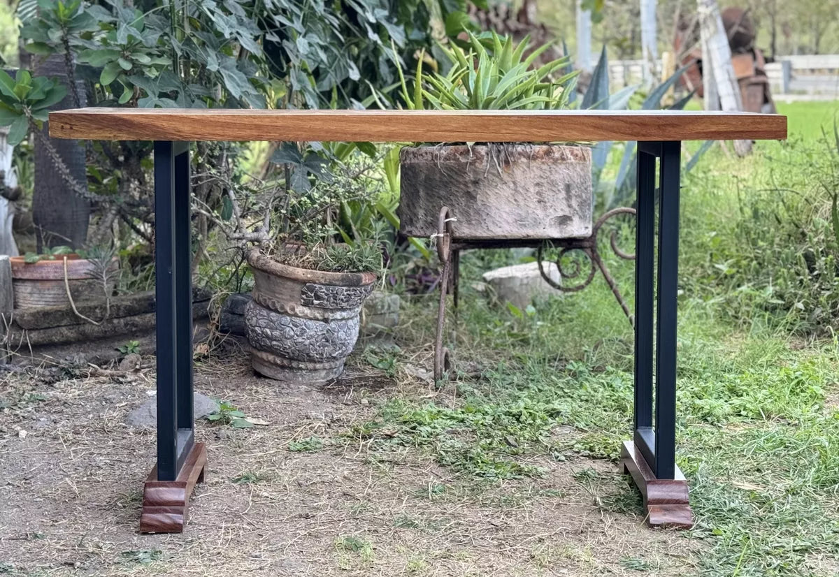 Beautiful Wrought Iron and Parota Antique Style Credenza Table.