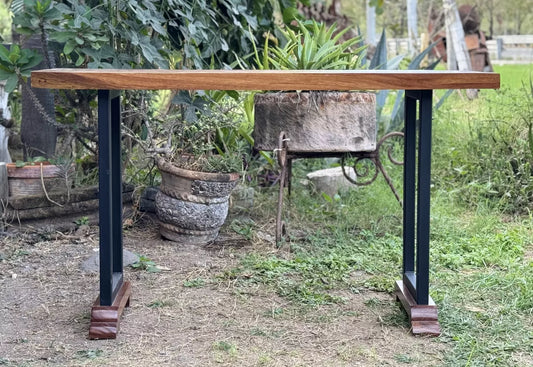 Bella Mesa Credenza Hierro Forjado Y Parota Estilo Antiguo.