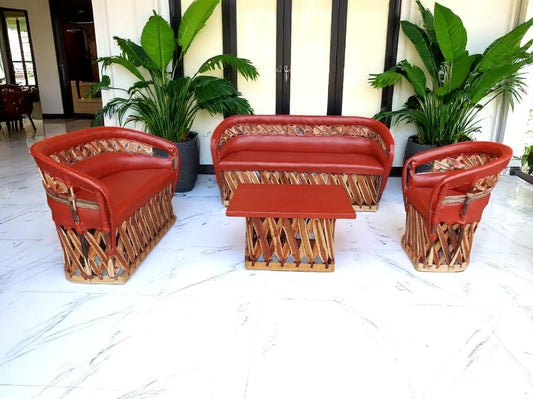 Equipal Artisan Room Antique Style Wood and Leather Fanny Pack