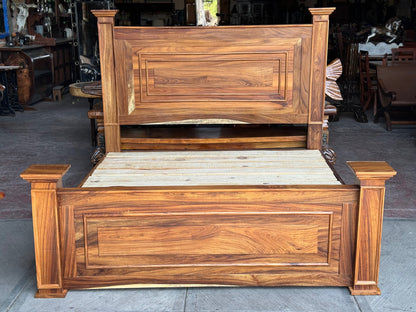 Cama Artesanal De Madera Parota Estilo Antiguo Hacienda King