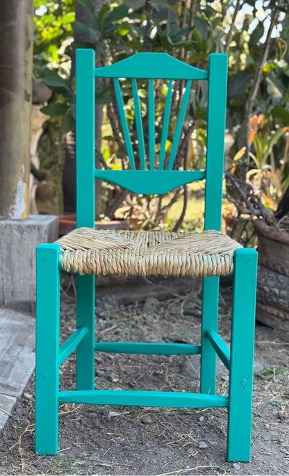 Silla Artesanal Madera Sustentable Estilo Verde Turquesa