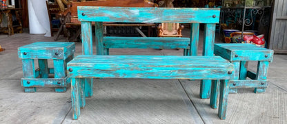 Handcrafted Dining Room with Vintage Antique Style Benches and Benches