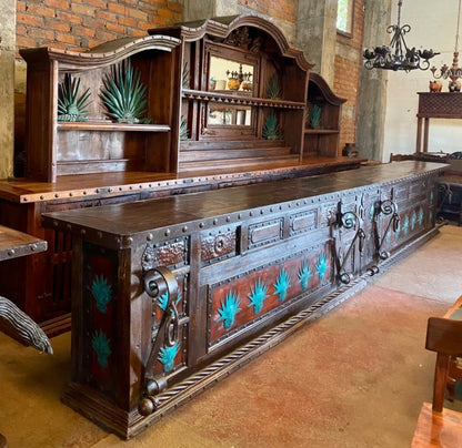 Exclusive Bar Counter Made of Antique Wood and Wrought Iron
