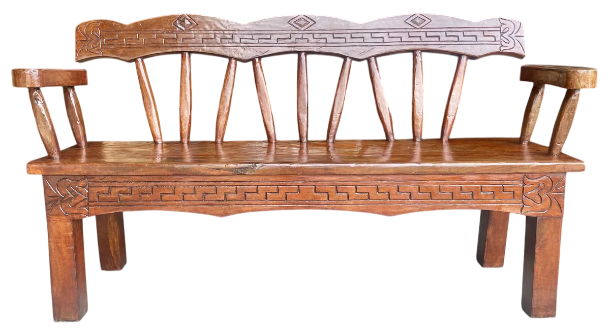Antigua Y Original Banca Madera De Mezquite Labrada A Mano