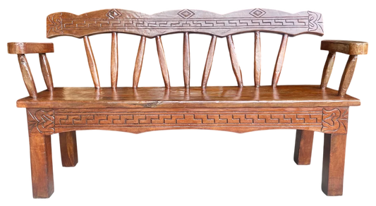 Antigua Y Original Banca Madera De Mezquite Labrada A Mano