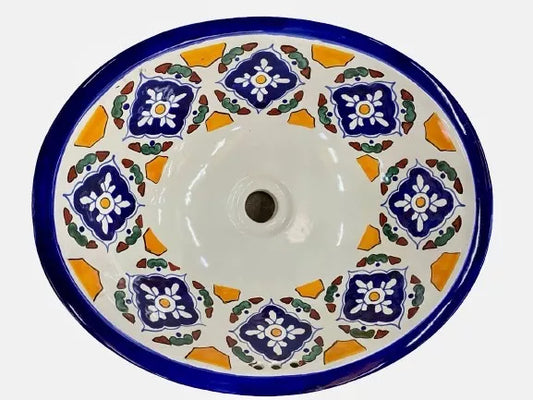Large Oval Sink Talavera Fine Antique Style Mosaic.