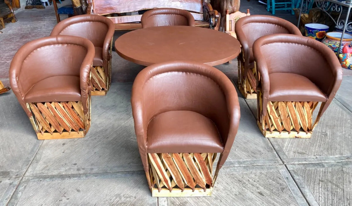 6-Chair Equipal Dining Room, Heavily Padded, Antique Style.