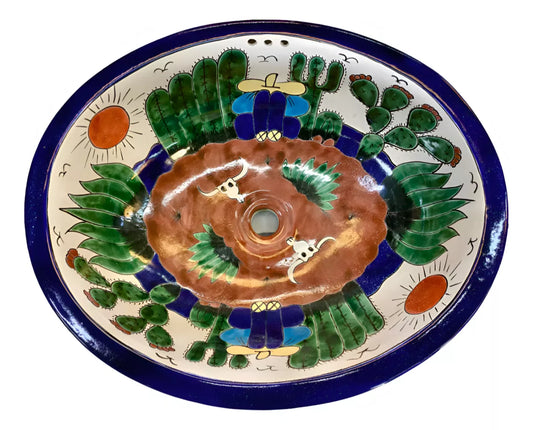 Lavabo Ovalin Artesanal Grande Talavera Estilo Antiguo Oeste