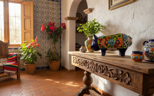 Bella Maceta Cerdo Exclusivo En Talavera Fina Estilo Antiguo