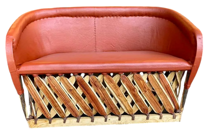 Sillon Love Seat Artesanal Para 2 Personas Tipo Equipal. Marrón Piel Natural