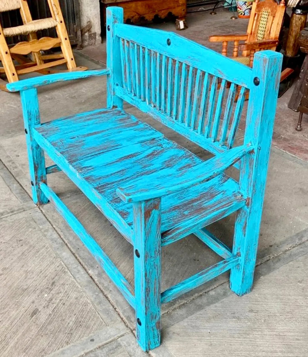 Banca En Madera Sustentable para 2 Personas Turquesa Vintage Turqueza Vintage