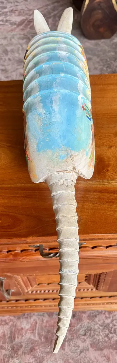 Escultura Armadillo Madera Al Óleo Estilo Antiguo Nueva 100% Oleo