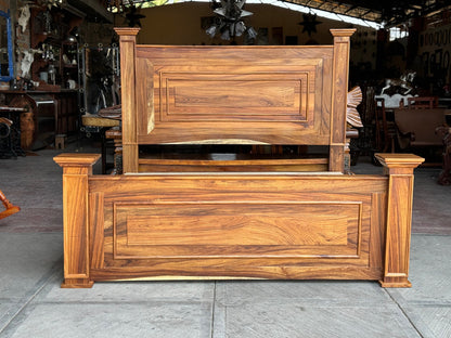 Cama Artesanal De Madera Parota Estilo Antiguo Hacienda King