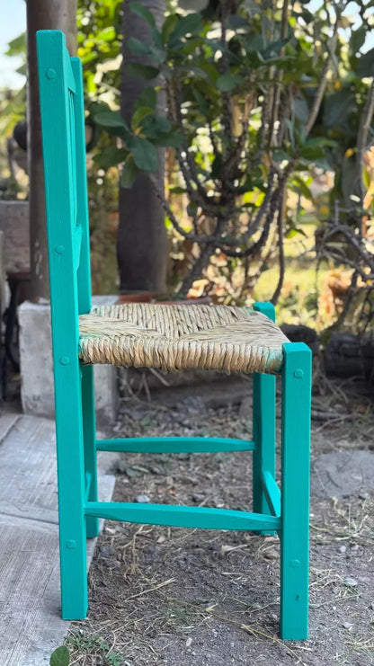 Silla Artesanal Madera Sustentable Estilo Verde Turquesa