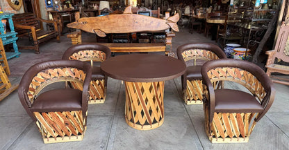 Comedor En Madera Y Piel Estilo Estacas Equipal.