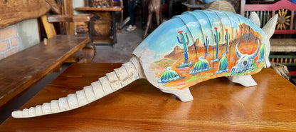 Escultura Armadillo Madera Al Óleo Estilo Antiguo Nueva 100% Oleo