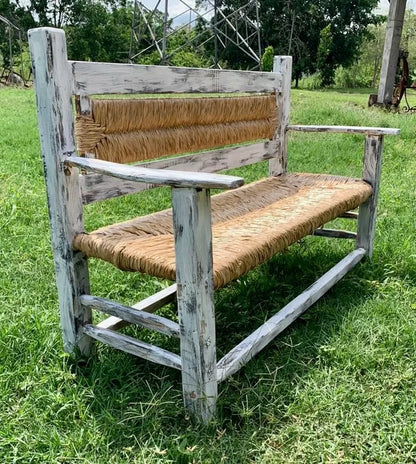 Banca Artesanal Vintage Blanca 3 Personas Estilo Antiguo.