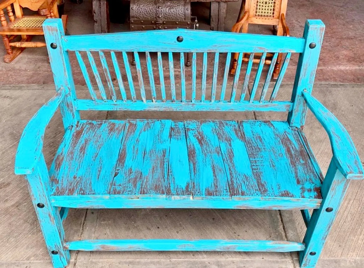 Banca En Madera Sustentable para 2 Personas Turquesa Vintage Turqueza Vintage