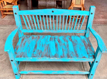 Banca En Madera Sustentable para 2 Personas Turquesa Vintage Turqueza Vintage
