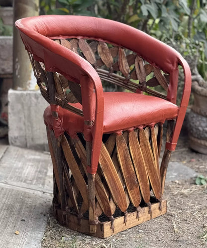 Equipal Artesanal De Madera Piel Estilo Estacas Terracota