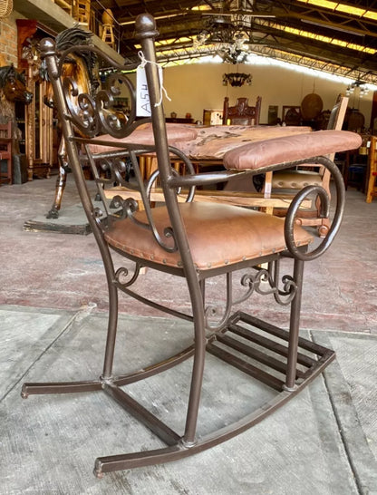 Silla Mecedora De Hierro Forjado Y Madera Estilo Antiguo