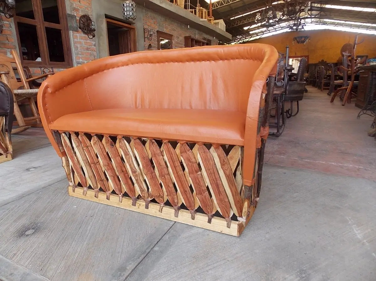 Artesanal Sillon Love Seat Equipal 2 Personas Estilo Antiguo
